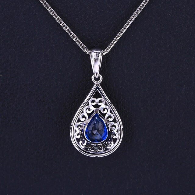14k Gold 1.0 Ct Natural Sapphire & Diamond Pendant( Without Chain ) - 4