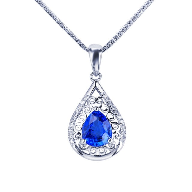 14k Gold 1.0 Ct Natural Sapphire & Diamond Pendant( Without Chain ) - 5