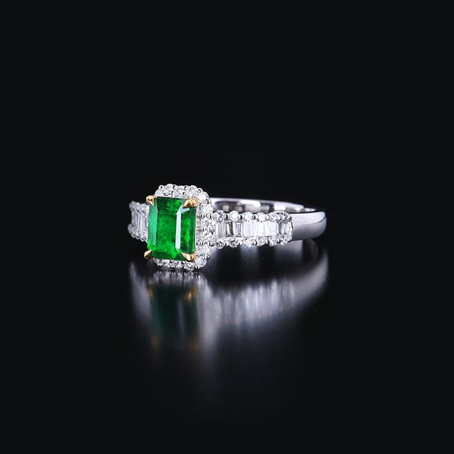 14k Gold 1.18 Ctw Vivid Green Natural Emerald & Diamond Ring - 5