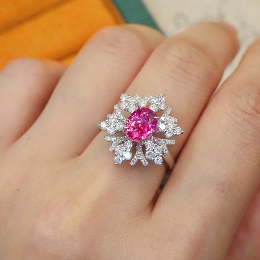 14k Gold 2.81 Ctw Natural Padparadscha Sapphire & Diamond Ring - 5