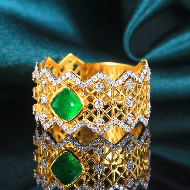14k Gold 1.33 Ctw Vivid Green Natural Emerald & Diamond Ring - 3