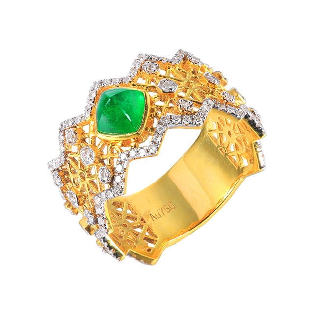 14k Gold 1.33 Ctw Vivid Green Natural Emerald & Diamond Ring - 5