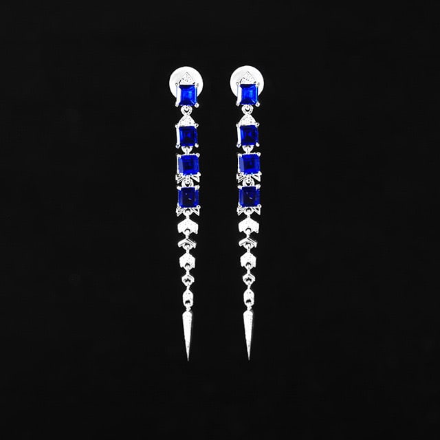 14k Gold 2.34 Ctw Natural Sapphire & Diamond Earrings: Ref:230980011 // gold content:14k gold // main gemstone:sapphire // shape:square // carat weight:2. 22ct // color:blue // treatment:natural // // adjacent gemstone 2 : diamond // number of stones:40 /