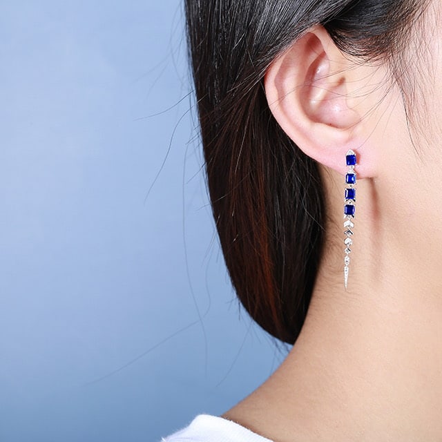 14k Gold 2.34 Ctw Natural Sapphire & Diamond Earrings - 6
