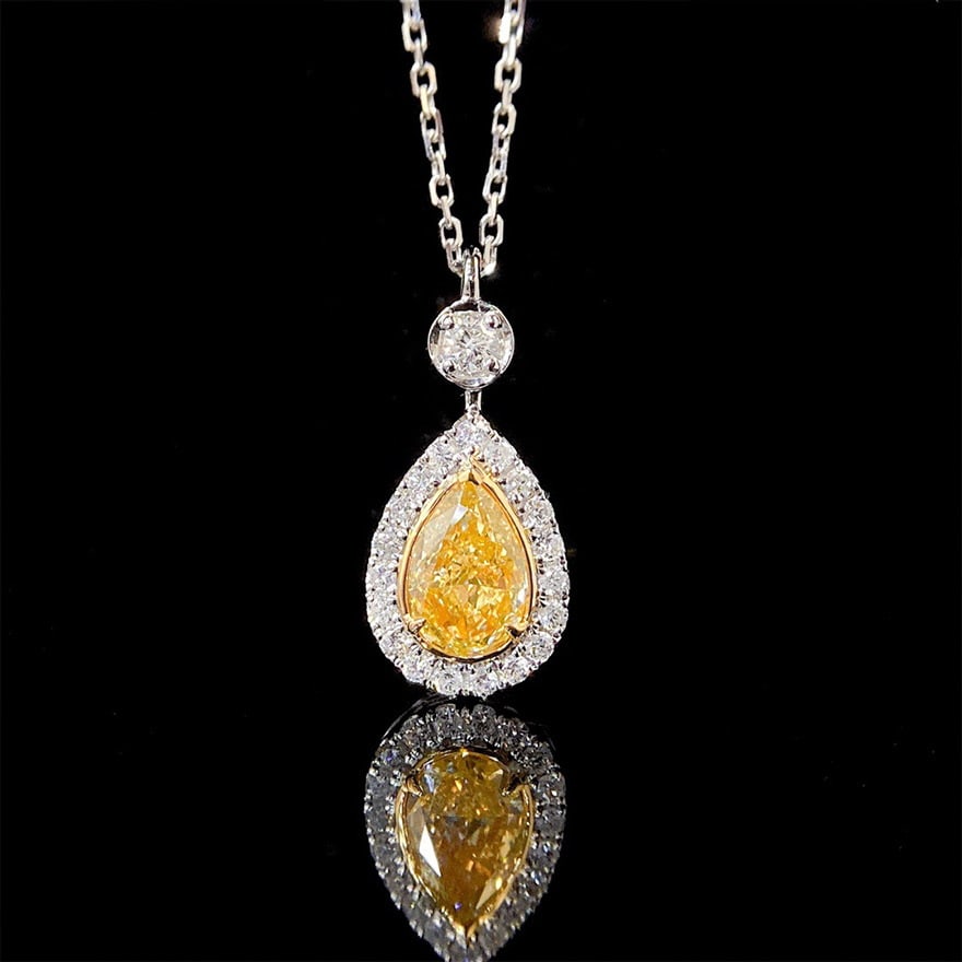 14k Gold 0.94 Ctw Natural Yellow Diamond & Diamond Pendant( Without Chain ) - 5