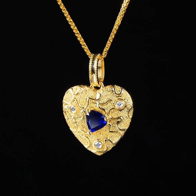 14k Gold 0.36 Ctw Natural Sapphire & Diamond Pendant( Without Chain ) - 2