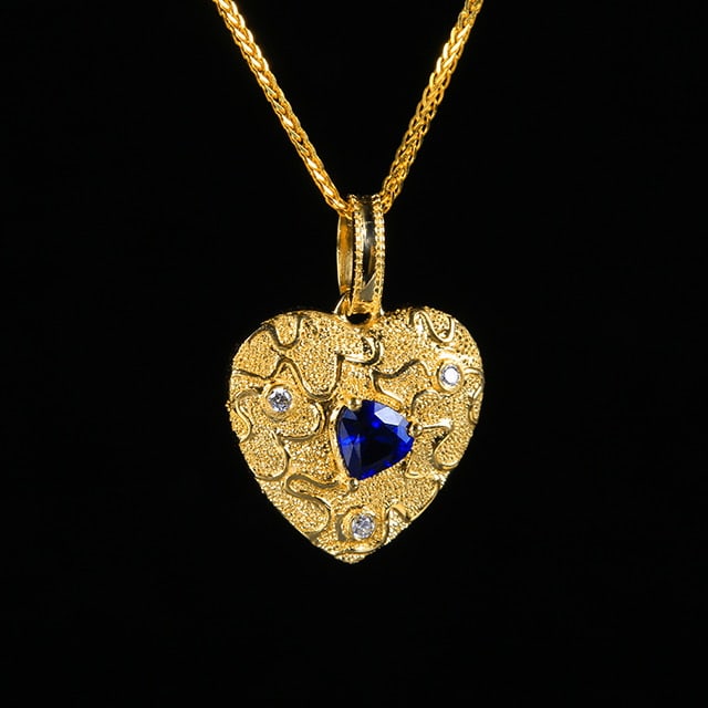 14k Gold 0.36 Ctw Natural Sapphire & Diamond Pendant( Without Chain ) - 3