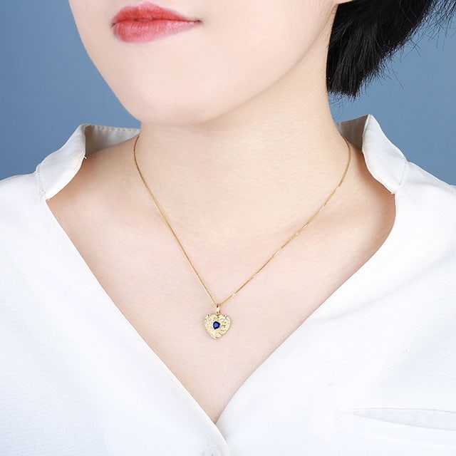 14k Gold 0.36 Ctw Natural Sapphire & Diamond Pendant( Without Chain ) - 6