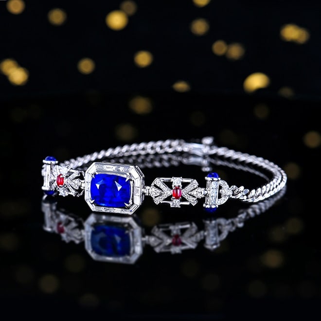 14k Gold 4.06 Ctw Natural Sapphire & Diamond Bracelet - 2