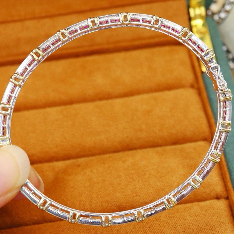 14k Gold 2.95 Ct Natural Ruby Bangle - 4