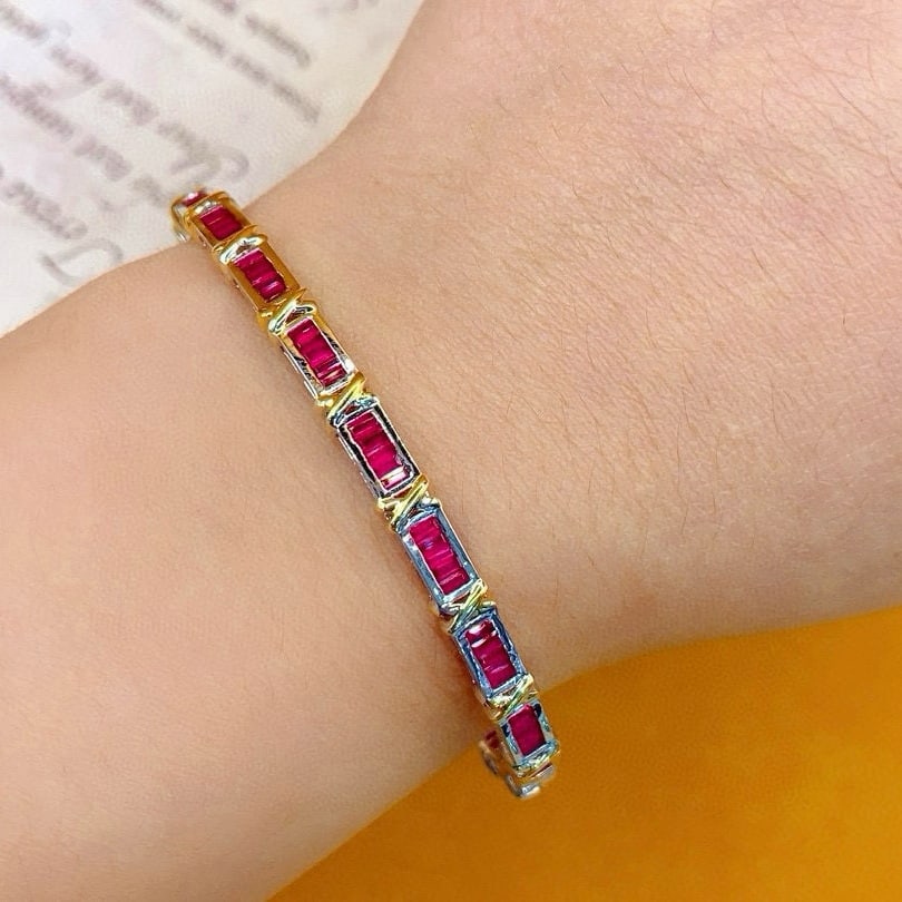 14k Gold 2.95 Ct Natural Ruby Bangle - 5