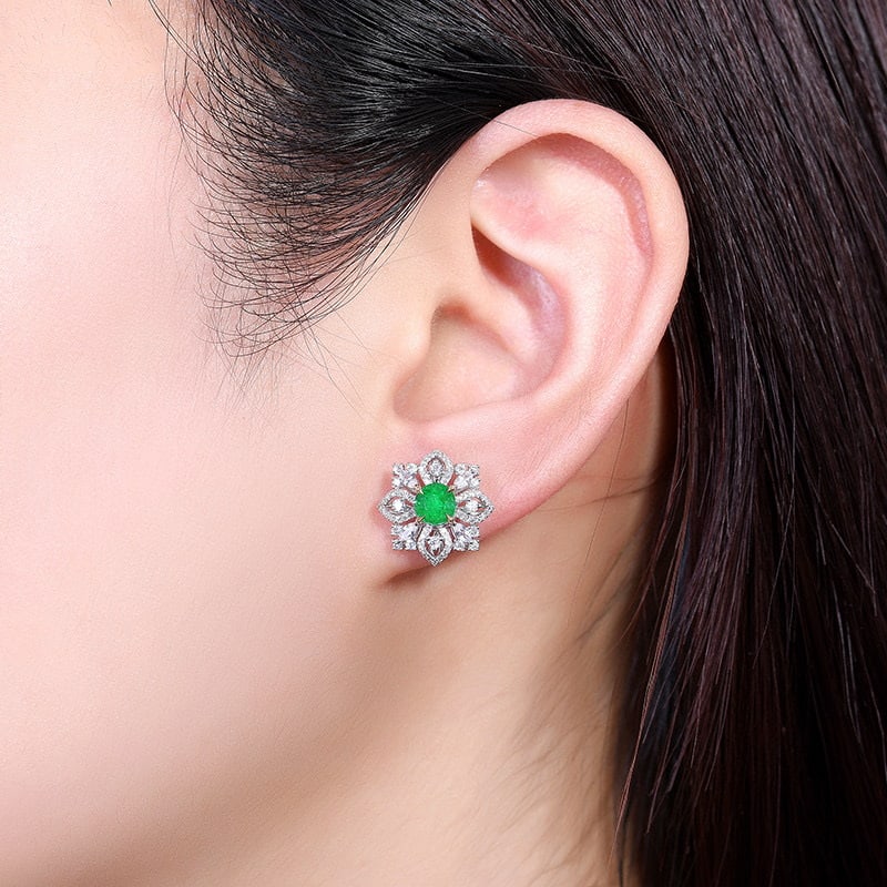 14k Gold 1.71 Ctw Vivid Green Natural Emerald & Diamond Earrings - 4