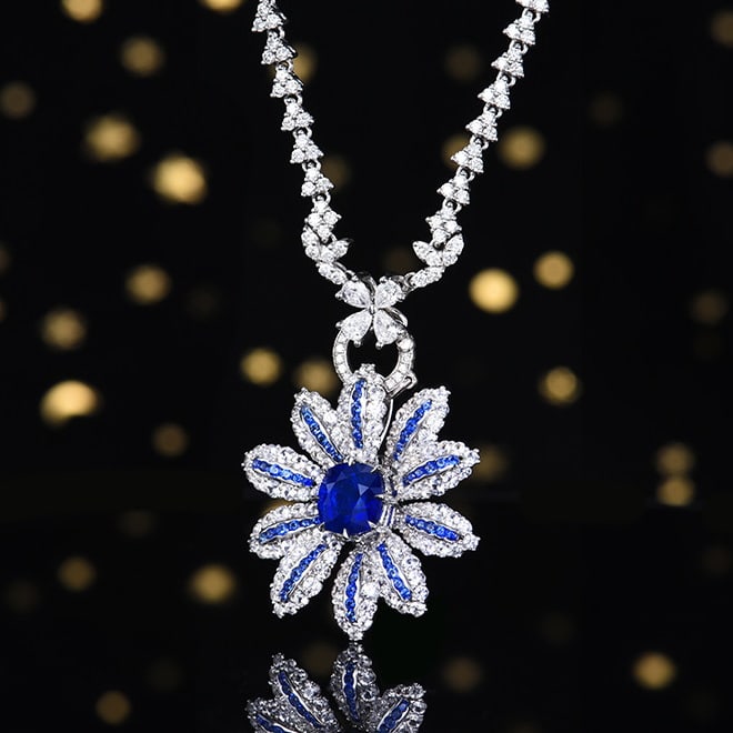 14k Gold 2.03 Ct Natural Sapphire & Sapphire & Sapphire Pendant( Without Chain ) - 2