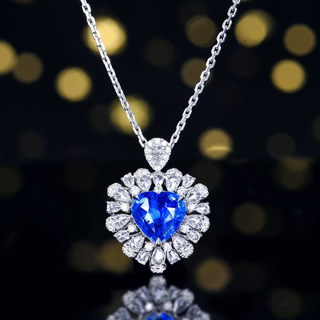 14k Gold 3.22 Ctw Natural Sapphire & Diamond Ring/pendant( Without Chain ): Ref:230980032 // gold content:14k gold // ring size:7. 25us // // main gemstone:sapphire // shape:heart // carat weight:2. 55ct // color:cornflower blue // treatment:natural // // adjacent gemstone 2