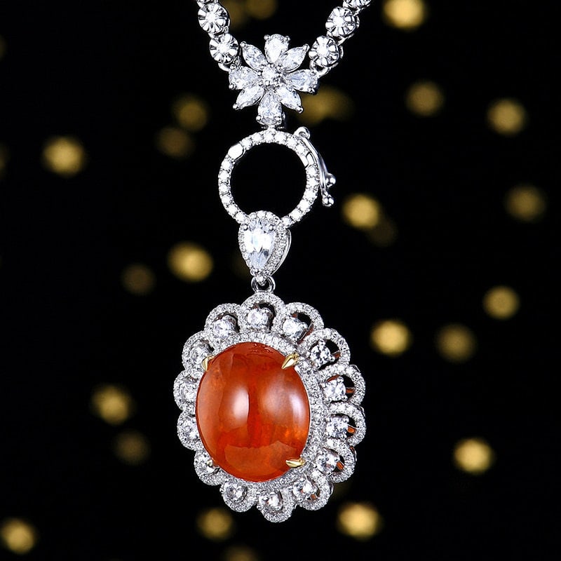 14k Gold 11.24 Ctw Natural Spessartine & Diamond Pendant( Without Chain ) - 2