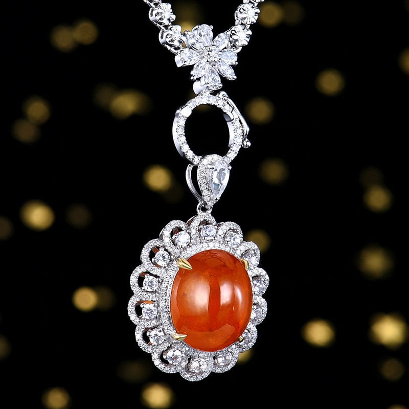 14k Gold 11.24 Ctw Natural Spessartine & Diamond Pendant( Without Chain ) - 3