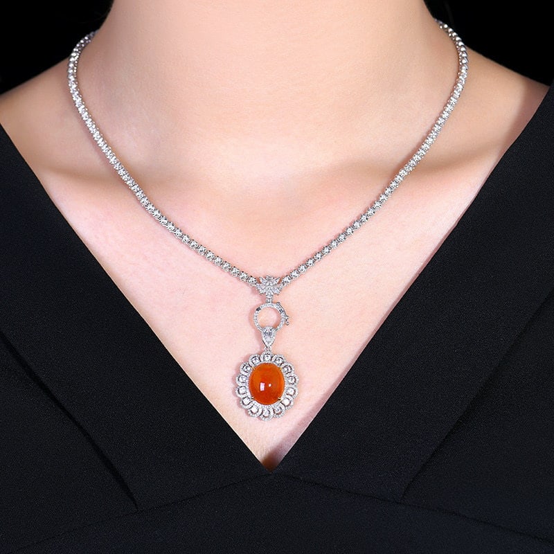 14k Gold 11.24 Ctw Natural Spessartine & Diamond Pendant( Without Chain ) - 6