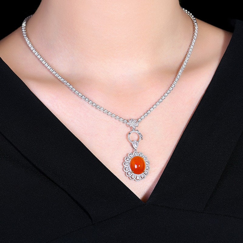 14k Gold 11.24 Ctw Natural Spessartine & Diamond Pendant( Without Chain ) - 7