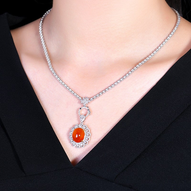 14k Gold 11.24 Ctw Natural Spessartine & Diamond Pendant( Without Chain ) - 8