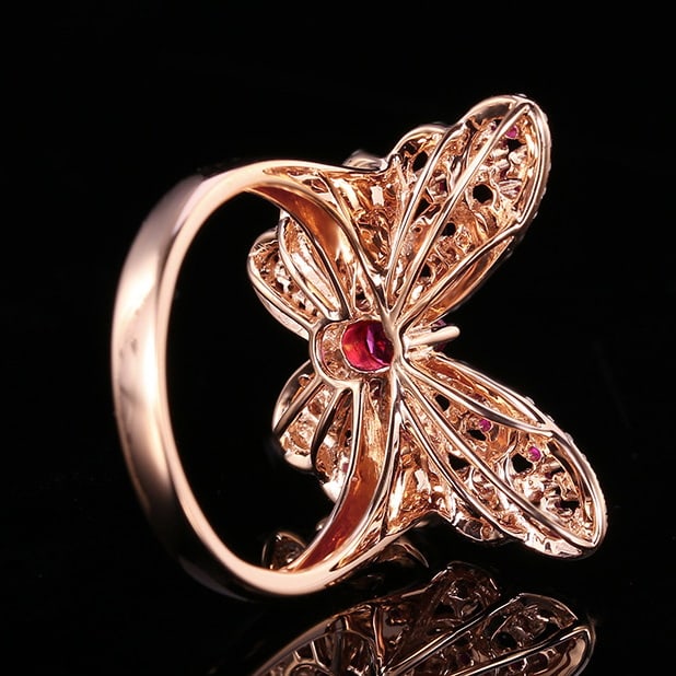 14k Gold 0.84 Ctw Natural Ruby & Ruby & Butterfly Ring - 4