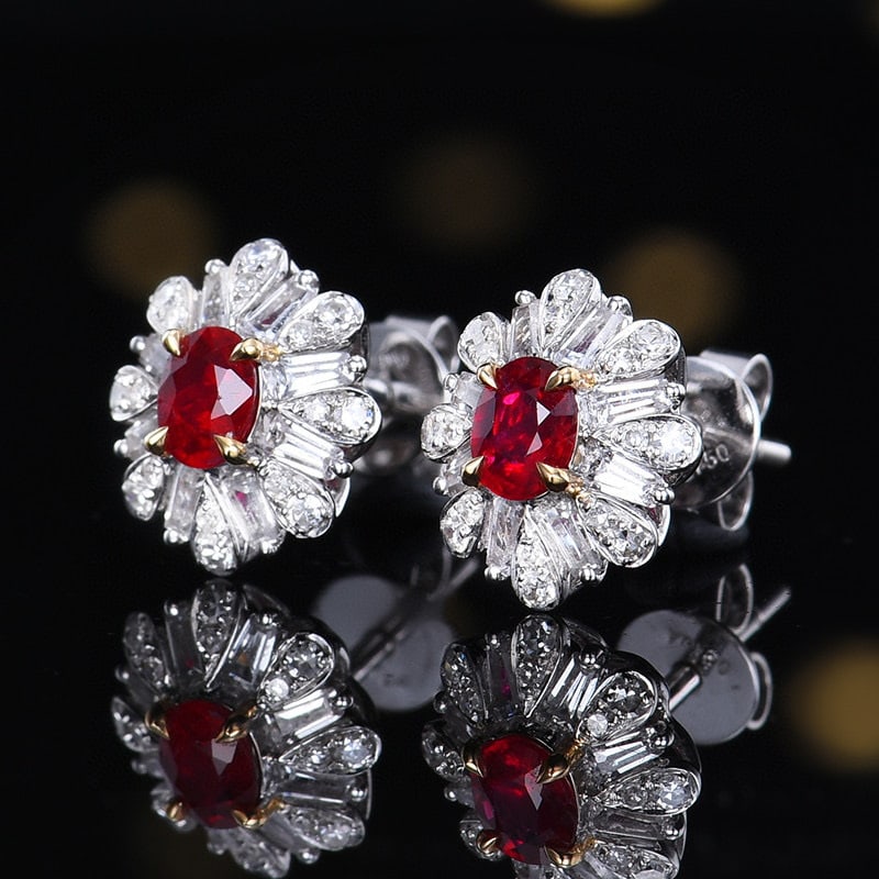 14k Gold 0.62 Ctw Natural Ruby & Diamond Earrings - 2
