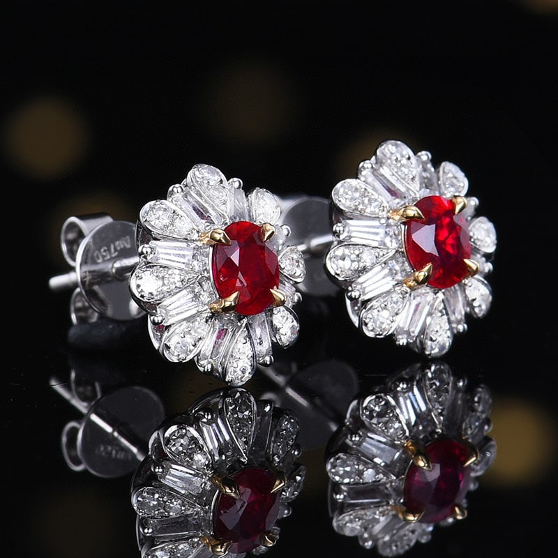 14k Gold 0.62 Ctw Natural Ruby & Diamond Earrings - 3