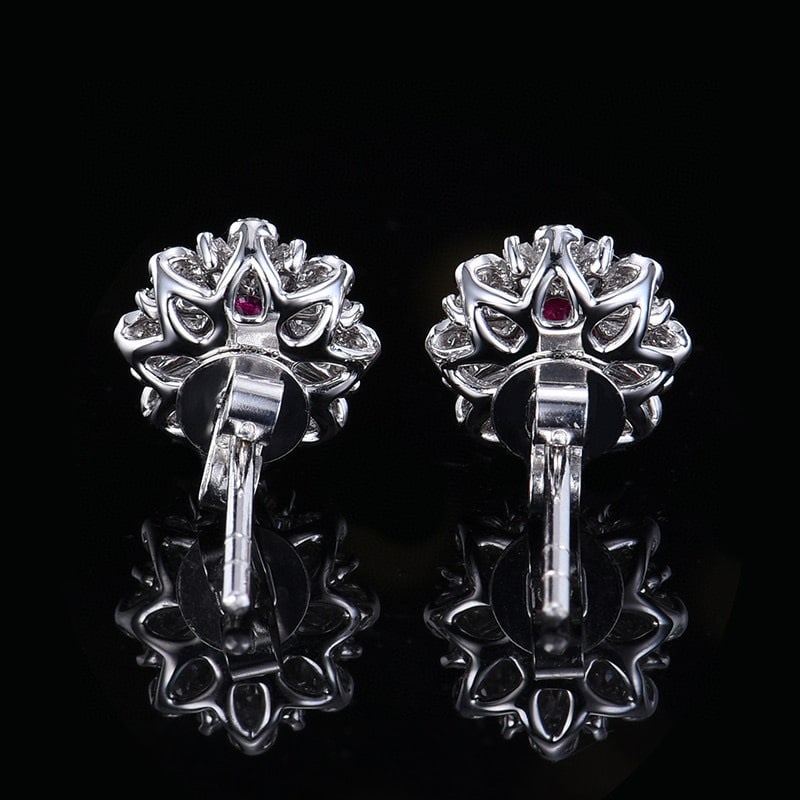 14k Gold 0.62 Ctw Natural Ruby & Diamond Earrings - 4