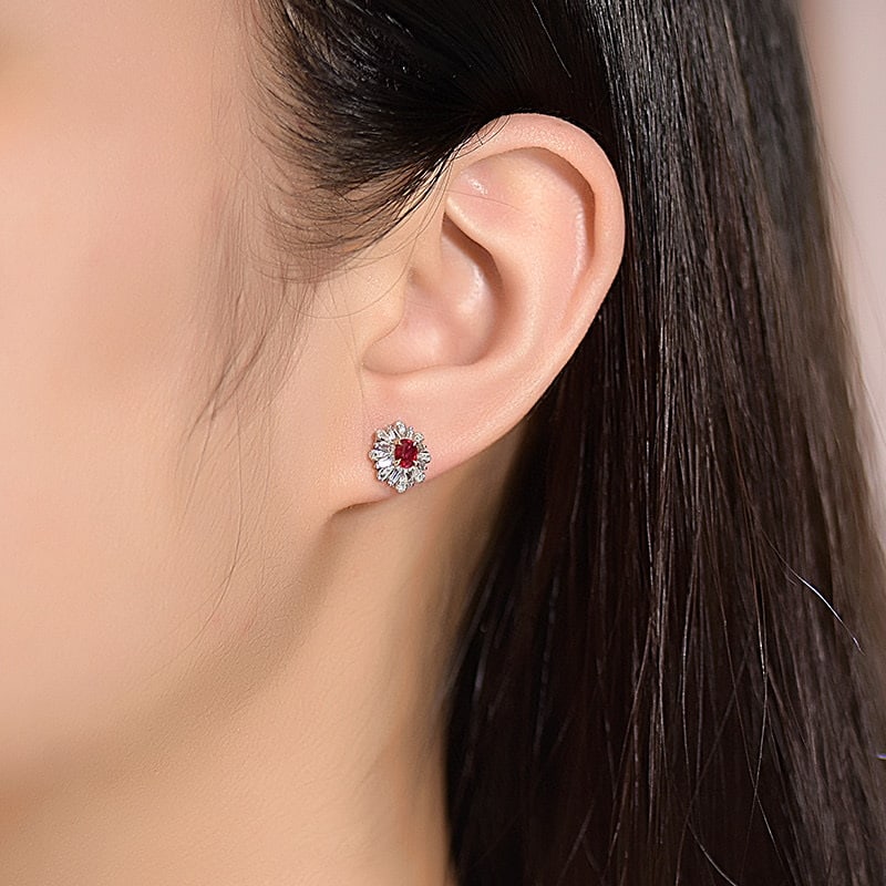 14k Gold 0.62 Ctw Natural Ruby & Diamond Earrings - 5