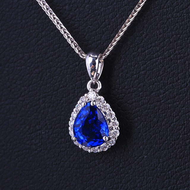14k Gold 1.0 Ct Natural Sapphire & Diamond Pendant( Without Chain ) - 2