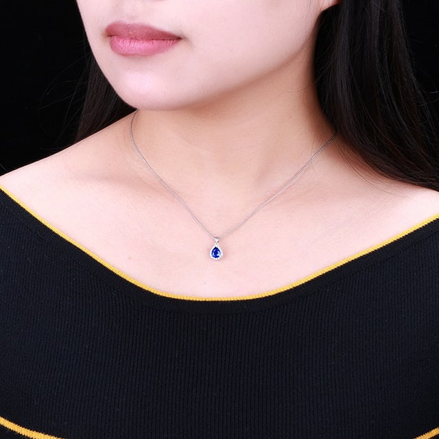 14k Gold 1.0 Ct Natural Sapphire & Diamond Pendant( Without Chain ) - 5
