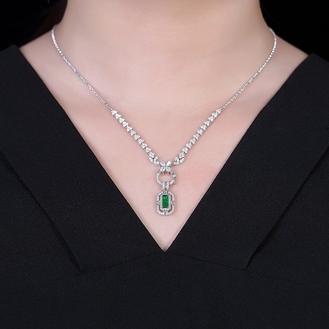 14k Gold 0.69 Ctw Vivid Green Natural Emerald & Diamond Pendant( Without Chain ) - 5