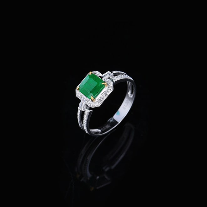 14k Gold 1.27 Ctw Vivid Green Natural Emerald & Diamond Ring - 5