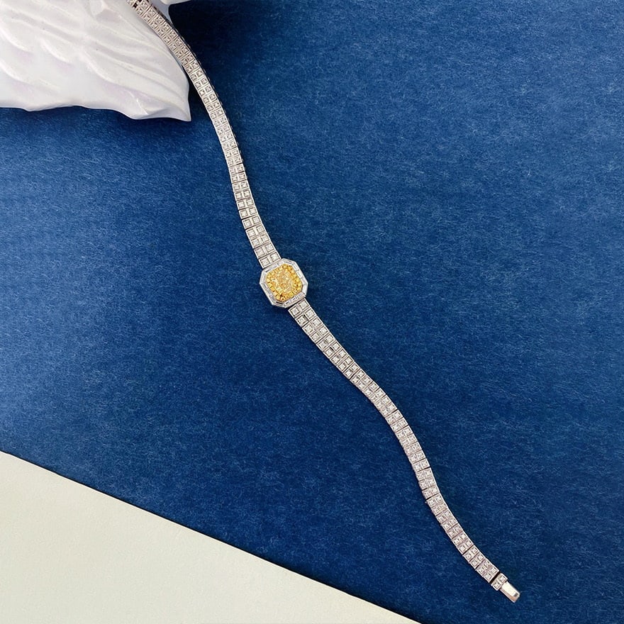 14k Gold 1.91 Ctw Natural Yellow Diamond & Diamond Bracelet - 6