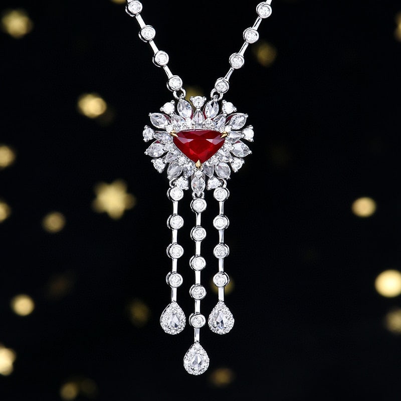 14k Gold 1.96 Ctw Natural Ruby & Diamond Necklace: Ref:230980051 // gold content:14k gold // main gemstone:ruby // shape:pear // carat weight:1. 03ct // color:pigeonblood red // treatment:natural // // adjacent gemstone 2 : diamond // number of