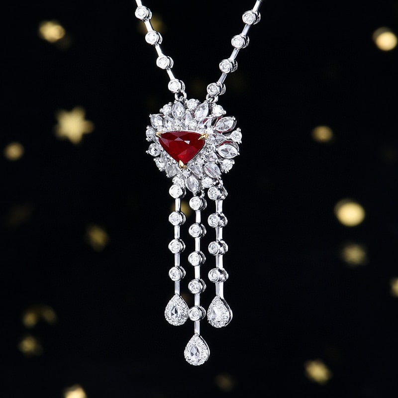 14k Gold 1.96 Ctw Natural Ruby & Diamond Necklace - 2