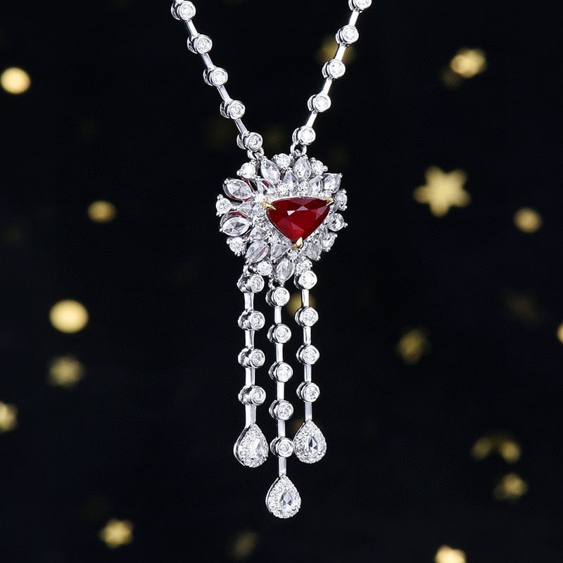 14k Gold 1.96 Ctw Natural Ruby & Diamond Necklace - 3
