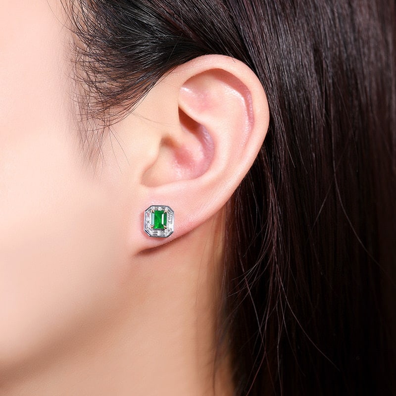 14k Gold 1.48 Ctw Vivid Green Natural Emerald & Diamond Earrings - 4
