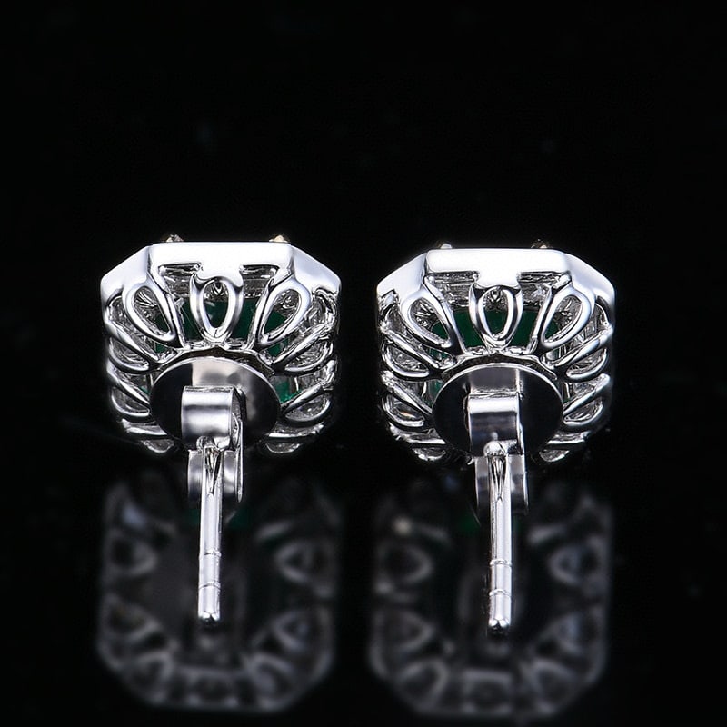 14k Gold 1.48 Ctw Vivid Green Natural Emerald & Diamond Earrings - 5