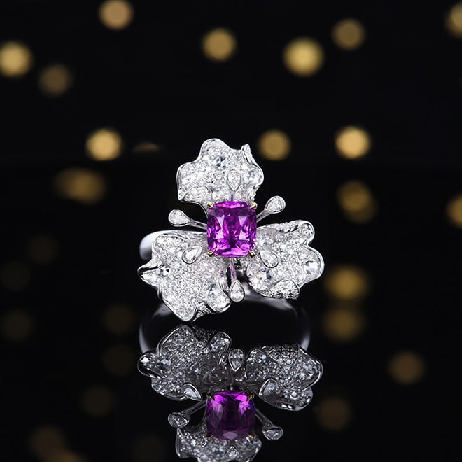 14k Gold 2.47 Ctw Natural Sapphire & Diamond Ring/pendant( Without Chain ): Ref:230980058 // gold content:14k gold // ring size:7. 25us // // main gemstone:sapphire // shape:cushion // carat weight:1. 54ct // color:purple // treatment:natural // // adjacent gemstone 2 :