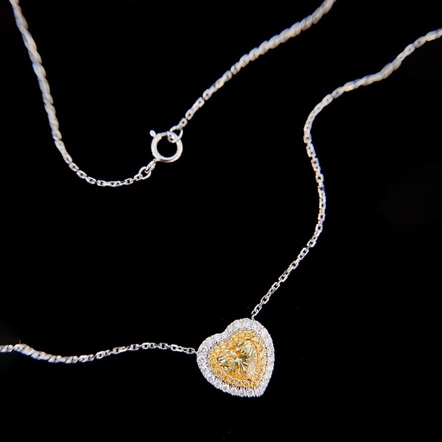 14k Gold 0.75 Ctw Natural Yellow Diamond & Diamond Necklace - 3