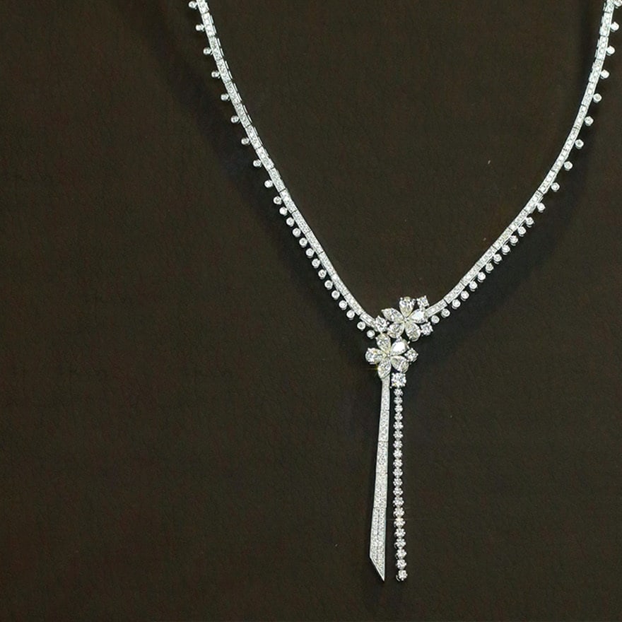 14k Gold 6.8 Ct Natural H Diamond Necklace - 4
