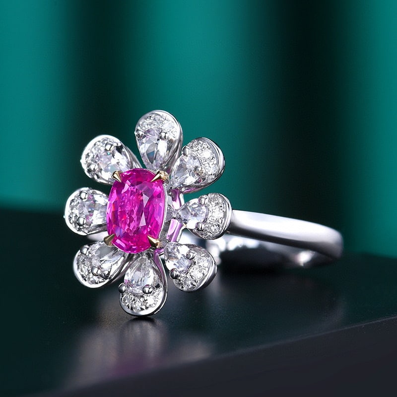 14k Gold 0.63 Ctw Natural Padparadscha Sapphire & Diamond Ring - 2