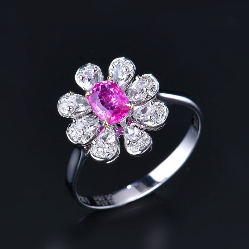 14k Gold 0.63 Ctw Natural Padparadscha Sapphire & Diamond Ring - 4