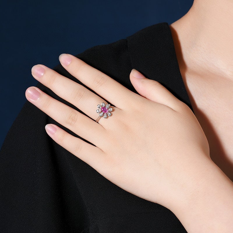 14k Gold 0.63 Ctw Natural Padparadscha Sapphire & Diamond Ring - 8