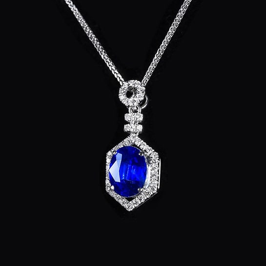 14k Gold 1.70 Ctw Natural Sapphire & Diamond Pendant( Without Chain ) - 2