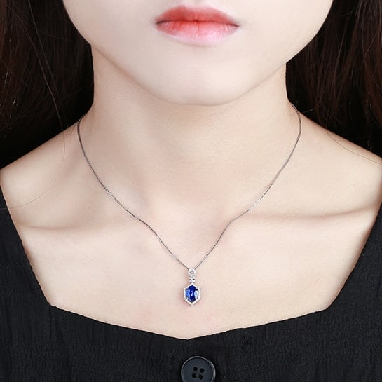 14k Gold 1.70 Ctw Natural Sapphire & Diamond Pendant( Without Chain ) - 5