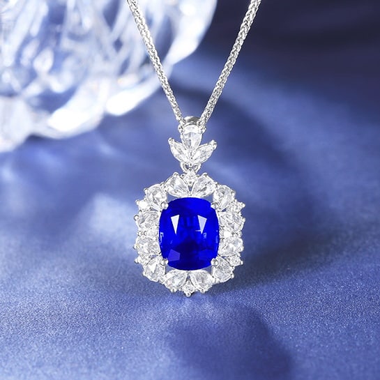 14k Gold 2.53 Ctw Natural Sapphire & Diamond Pendant( Without Chain ): Ref:230980082 // gold content:14k gold // main gemstone:sapphire // shape:cushion // carat weight:2. 03ct // color:royal blue // treatment:natural // // adjacent gemstone 2 : diamond // number of ston