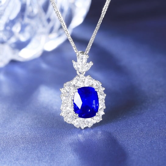 14k Gold 2.53 Ctw Natural Sapphire & Diamond Pendant( Without Chain ) - 3