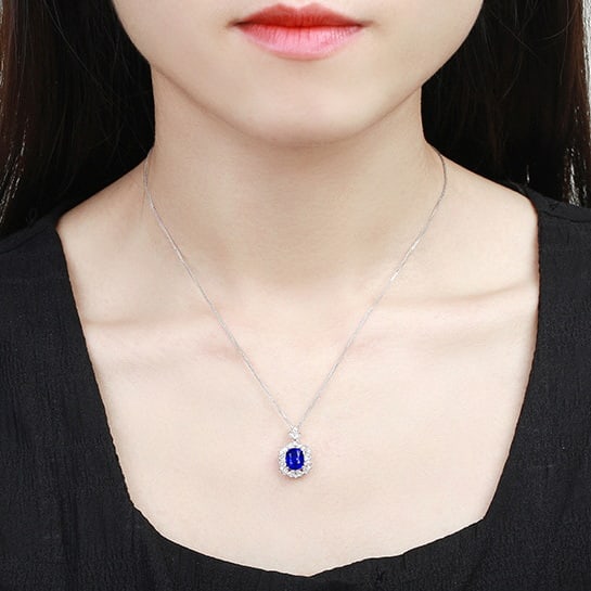 14k Gold 2.53 Ctw Natural Sapphire & Diamond Pendant( Without Chain ) - 6