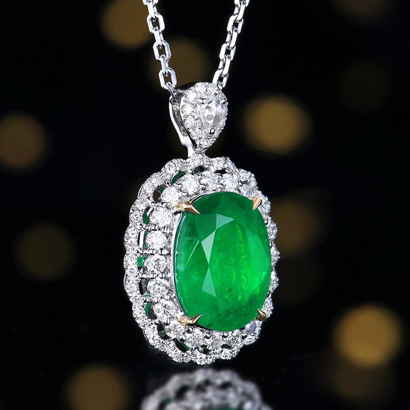 14k Gold 3.93 Ctw Vivid Green Natural Emerald & Diamond Pendant( Without Chain ) - 3